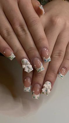 #nails #nailinspriation #nailinspo #bownails #bows #coquette #design #frenchnails Graduation Nails Short Square, French Tip Graduation Nails, Graduation Nails Square, Short Graduation Nails, Artwork Nails, Italy Nails, Fairy Ball, Bow Nails, Graduation Nails