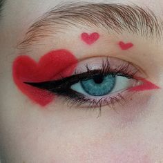 Cupid Makeup Halloween, Heart Make Up, Cupid Makeup Looks, Valentines Day Makeup Simple, Lovecore Makeup, Red Heart Makeup, Heart Makeup Look, Cupid Makeup, Heart Eye Makeup