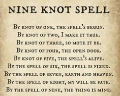 an old book page with the words nine knott spell written in black on it