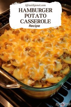 hamburger potato casserole recipe in a glass dish