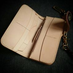 a wallet with a key chain attached to it