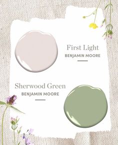 the first light and sherylwood green paint colors are shown in this graphic style