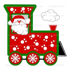 santa claus riding on a train with snowflakes