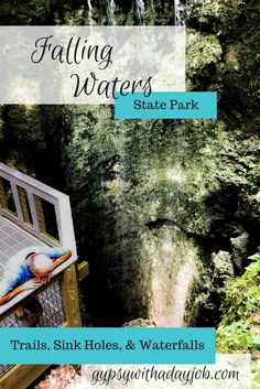 the falls, sink holes and waterfalls are featured in this postcard for falling waters state park