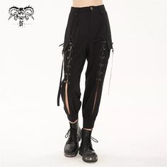 Devil Fashion Casual Tied With Rope Hollow Out Cargo Pants Punk Women Overalls. This pin contains affiliate links, which means I may earn a commission at no cost to you extra for you. 
#affiliate #advertising" Gothic Trousers, Rock Style Outfits, Punk Women, Attitude Clothing, Hollywood Undead, Hipster Grunge, Black Punks, Tie Women, Pockets Fashion