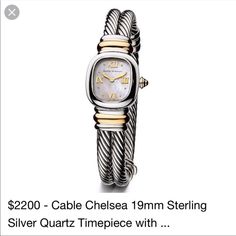 Authentic David Yurman Double Chelsea Cable Watch. Dy 925 Sterling Silver & 18k Yellow Gold. Mother Of Pearl Dial, Swiss Quartz Movement, Gold Roman Numerals & Hands. Hinged Double Cable Bracelet. Serviced On 9/16/19 Cleaned & New Battery Installed. This Is A Pre-Owned Piece From My Collection. There Are Normal Wear Marks & Some Additional Polishing May Be Needed On Front. Measures 6.5” L & You Can See In Last Image On My Wrist. Comes With Dy Dust Cloth & Pouch. Only Serious Offers Pls! David Yurman Watch, David Yurman Necklace, Stuart Weitzman Sandals, Cloth Pouch, Cable Bracelets, Watches For Women, Women Diamond, Women Wrist Watch, Bezel Diamond