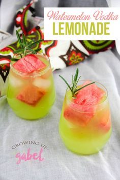 two glasses filled with watermelon vodka lemonade