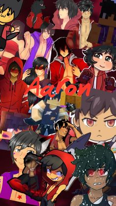 many different anime characters are grouped together in this collage with the words aoron