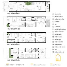 the floor plan for an apartment building with three floors and two levels, including one bedroom