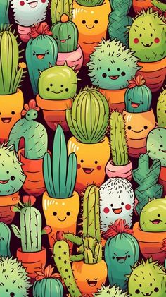 many different cactus plants with faces drawn on them