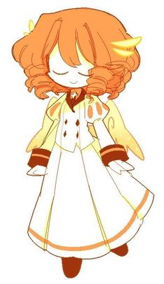 an orange haired girl in a white dress