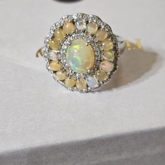 This Is A Gorgeous Cluster Ring With Genuine Opals And Diamonds Or White Zircon Accents In A Classic Cocktail Ring Style. It Is Stamped Sts 925 Size 11 White Multi-stone Opal Ring, Dainty Engagement, Gold Heart Ring, Art Nouveau Art, Pearl And Diamond Ring, Nouveau Art, Classic Cocktail, Ring Style, Dream Jewelry