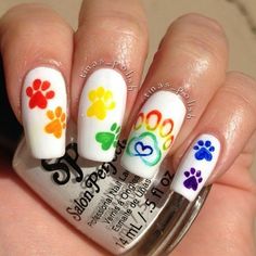 Paw Print Nail, Flirty Nails, Puppy Nails, Paw Print Nails, Rainbow Paw Print, Dog Nail Art, Paw Nails, Crazy Nail Art, Animal Nail Art