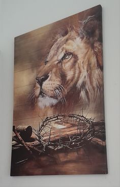 a painting of a lion with a crown of thorns