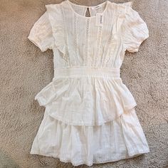 White Dress For Sale- It’s So Cute! I Bought 2 Sizes And Missed The Return Window For The Size I Didn’t Keep. Please Lmk If You Have Questions! Off White Short Sleeve Mini Dress With Ruffles, White Dresses For Sale, Oversized Tunic Dress, Pig Dress, Green Shift Dress, Zebra Print Dress, Linen Mini Dress, Striped Mini Dress, Patchwork Dress