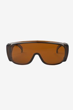 a pair of brown sunglasses on a white background