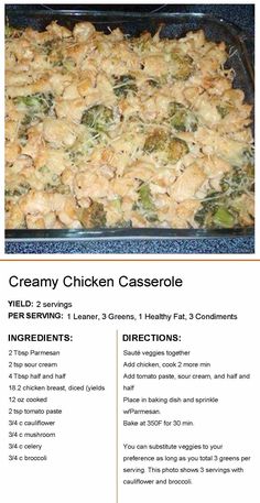 the recipe for creamy chicken casserole is shown