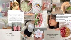 a collage of photos with flowers and food