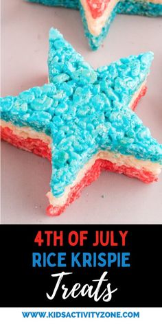 patriotic rice krispie treats with the words 4th of july written on them and an image of