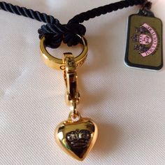 Unusual Juicy Couture Interchangeable Charm Holder Necklace... This Necklace Comes On A Black Satin Cord That Is Styled Twisted Very Very Fashionable It Has A Juicy Couture Heart On It But It's Interchangeable... The Heart Can Come Off...You Can Change It With Another Juicy Charm Or You Can Wear Several Juicy Charms Together And Call It A Charm Holder... Juicy Couture Phone Case, Juicy Charms, Charm Holder Necklace, Juicy Coture Necklace, Juicy Couture Jewelry, Juicy Couture Black, Charm Holder, Juicy Couture Charms, Couture Jewelry