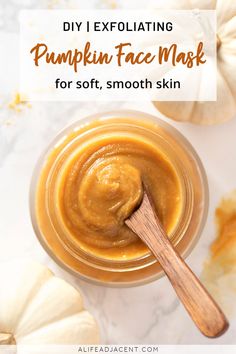 Make this DIY Pumpkin Face Mask for soft, smooth skin this fall! This exfoliating face mask contains no coarse ingredients like sugar. Instead, it’s made with real pumpkin powder to gently exfoliate without scratching your skin. Reap the benefits of a homemade pumpkin face mask with this easy recipe that’s safe for sensitive skin. #alifeadjacent #facemask #diyfacemask Pumpkin Spice Body Butter, Pumpkin Powder, Face Mask For Glowing Skin, Mask For Glowing Skin, Pumpkin Face Mask, Exfoliating Face Mask, Skin Face Mask, Exfoliating Face, Pumpkin Mask