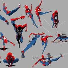 various poses of spider - man for animation