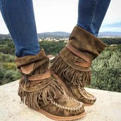 Women Casual Winter Suede Tassel Fringe Moccasin Boot Flat Slouch Mid Calf Shoes | eBay Moccasin Boots Handmade, Fringe Boots Ankle Flat Womens, Luxury Suede Mid-calf Boots For Fall, Slouch Suede Boots Flat, Slouchy Ankle Boots Flat, Women's Cowboy Boots Fringe, Boots With Tassel, Womens Slouch Ankle Boots, Size 9 Womens Boots