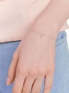 Composition : silver925 + cubicColor : silverCountry of Origin : KOREA Sterling Silver Charm Bracelet For Party, Sterling Silver Dangle Charm Bracelet, Cubic Zirconia Dangle Bracelets, Ribbon Bracelet, Ribbon Bracelets, Women Accessories Jewelry, Earings Piercings, Piercings, Jewelry Accessories