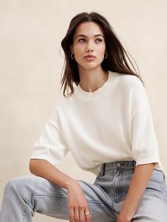 Chunky Pullover Crop Sweater | Banana Republic Factory Arm Cuffs, Arm Cuff, Crop Sweater, Banana Republic Factory, Elbow Sleeve, Elbow Length Sleeve, Sweater Sleeves, Cropped Sweater, New Outfits