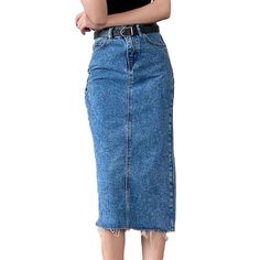 Elevate your summer wardrobe with our 2023 Spring-Summer Collection's 90s-style. long slender jeans skirt! Crafted with a high-waist and stonewashed for a classic. distressed look. this denim masterpiece is the perfect blend of contemporary fashion and nostalgic grunge. With a durable zipper & button closure. you get both functionality and flair.Key Highlights: 90s-inspired Design: Add a classic. effortlessly cool touch to your look. Distinctive Distressed Pattern: Expertly crafted wear and tear Non-stretch Denim Skirt With Frayed Hem, Non-stretch Denim Blue Straight Leg Skirt, Relaxed Fit Denim Skirt With Straight Leg, Denim Skirt For Spring, Medium Wash Pencil Skirt For Summer, Summer Medium Wash Pencil Skirt, Trendy Straight Leg Denim Skirt, Trendy Medium Wash Straight Leg Denim Skirt, Grunge Chic Style