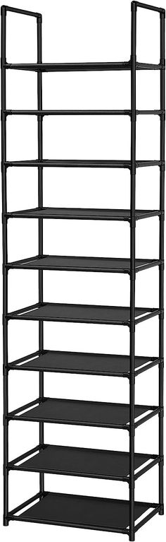 an empty shelf with four shelves on each side and one in the middle, against a white background