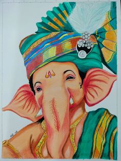 a drawing of an elephant wearing a colorful headdress