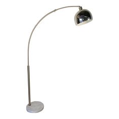 a floor lamp on a white background with a black and silver shade over the base