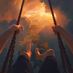 someone is sitting in a hammock with their feet up and the words take every chance, drop every fear