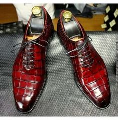 New Handmade Men's Oxblood Red Crocodile Texture Leather Dress shoes on Storenvy Alligator Dress Shoes, Quality Leather Boots, Custom Design Shoes, Lace Up Dress, Marble Statues, Oxford Dress Shoes, Leather Dress Shoes, Crocodiles, Shoes Brown