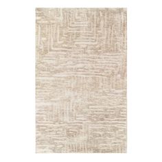 a beige rug with an abstract pattern on the top and bottom part of it,