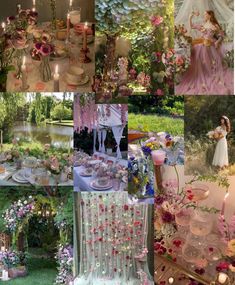 a collage of photos with flowers, candles and cakes on display in the middle