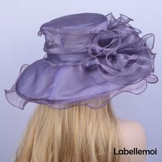 Large brim crystal organza hat with large organza trimming Brim width: 13cm excluding the wavy edge,16cm including the wavy edge Head size: 57cm also adjustable to be smaller Ideal for wedding/party/races/church It is handmade product and every hat is well inspected before shipment,no return accepted.But please do contact us if you have any problems on your order.Thanks for your supports. Purple Wide Brim Hat For Wedding, Purple Brimmed Mini Hat For Church, Purple Short Brim Hat For Wedding, Purple Curved Brim Hat For Wedding, Purple Brimmed Hat For Wedding, Purple Wide Brim Mini Hat For Wedding, Ivory Fascinator, Large Brim Hat, Derby Hats Fascinators