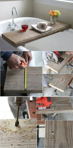 the process is being made with wood and tools