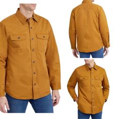 Long Sleeve Double Check Pocket Flannel Lined Work Shirt Body 98%Cotton, 2%Spandex Color: Mustard/Golden Pecan Size: Small ( Oversized Will Fit To Medium) Can Provide Measurements Upon Request... New, Msrp 69.00 Classic Long Sleeve Shacket With Snap Buttons, Winter Cotton Shacket With Buttons, Cotton Outerwear With Snap Buttons, Cotton Shacket With Buttons For Winter, Winter Cotton Shacket With Button Closure, Winter Cotton Shacket In Solid Color, Classic Long Sleeve Shacket With Button Closure, Long Sleeve Utility Shacket For Fall, Long Sleeve Cotton Shacket With Buttons