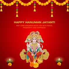 happy hanumann javanti greeting card with gandap on red background