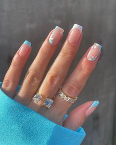 Aqua Nails, Unghie Sfumate, April Nails, Spring Acrylic Nails, Her Nails, Beach Nails, Dipped Nails