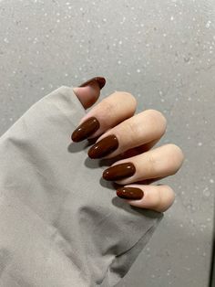 Dark brown nails  my Dark Brown Gel Nails, Dark Brown Short Nails, Dark Almond Nails Fall, Dark Brown Oval Nails, Autumn Palette Nails, Brown Round Nails, Dark Brown Gel Nails Short, Round Brown Nails, Brown Sns Nails