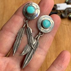 Vintage turquoise and sterling feather earrings. Well made and nicely cared for. Vintage Turquoise, Feather Earrings, Olympia, Cookie Recipes, Favorite Jewelry, Jewelry Earrings Dangle, Etsy Earrings, Dangle Drop Earrings, Dangle Earrings