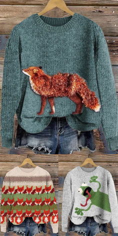 Join the forest adventure! 🌳☀️🐻 sweater available now, meet animals and enjoy nature. Click to shop! Cow Quilt, Fox Makeup, Forest Adventure, Forest Style, Knit Wear, Visible Mending, Creative Colour, New Forest, Hair Clothes