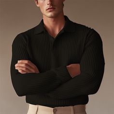 Season:Fall,Spring; Fabric:Knit,Rib Fabrics; Sleeve Length:Long Sleeve; Gender:Men's; Style:Basic,Formal,Muscle,Warm; Tops Type:Golf Polo,Polo Shirt; Occasion:Formal,Holiday,Casual,Work,Club,Active; Pattern:Solid Color; Design:Button; Neckline:Ribbed Polo Collar; Listing Date:09/20/2024; Knit Style:Ribbed Grey Polo Shirt, Black White Yellow, Style Basic, Spring Fabric, Knit Style, Casual Work, Green Light, Polo Collar, Golf Polo