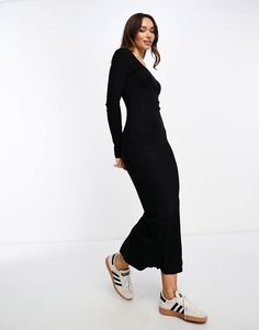 Dresses by ASOS DESIGN Low effort, high reward Scoop neck Long sleeves Kick slit bodycon fit Black Dress For Winter Casual, Long Sleeved Dress Casual, Black Dress Casual Winter, Leggings Sale, Long Sleeve Floral Dress, Satin Slip Dress, Long Sleeve Maxi, Active Wear Leggings, Hoodies For Sale