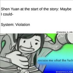 an image of a cartoon character with the caption saying, she's yan at the start of the story maybe i could