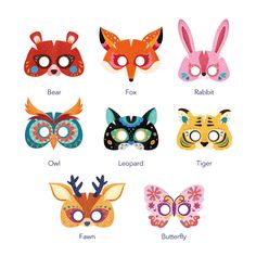 six masks with different types of animals on them