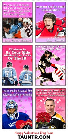 four different hockey cards with the words happy valentine's day